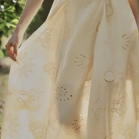 Light Yellow Elegant Women's Sweetheart Neck Drop-waist Sleeveless Midi Dress - Picture 7 of 7